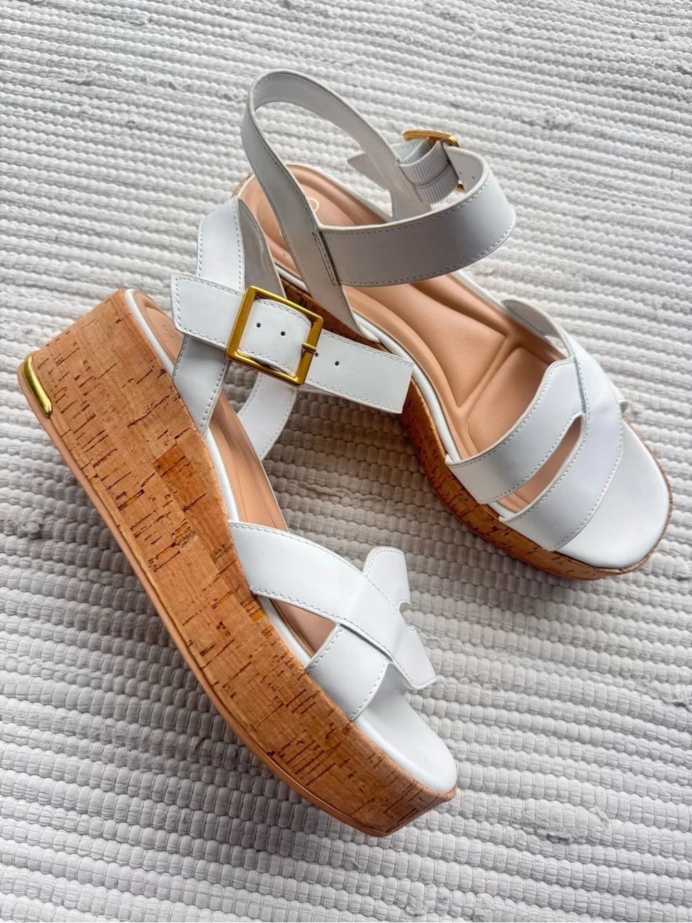 SARTO by Franco Sarto A-Tilly White Leather Cork Wedge Sandals Size 9